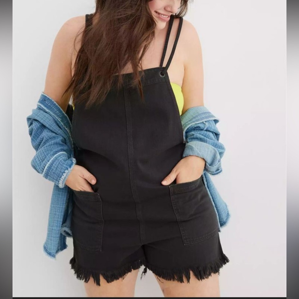 AERIE Black Denim Overall Romper  size medium